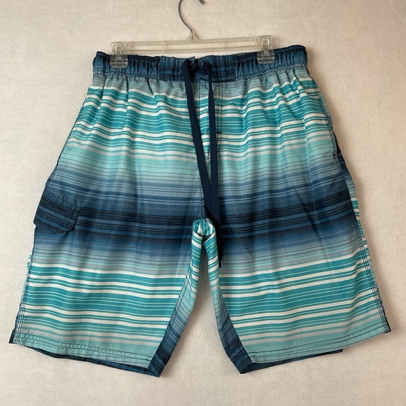 Kanu Surf Other - Kanu Surf Swim Trunks Mens L Blue White Stripes Mesh Lining Cargo Pockets Suit